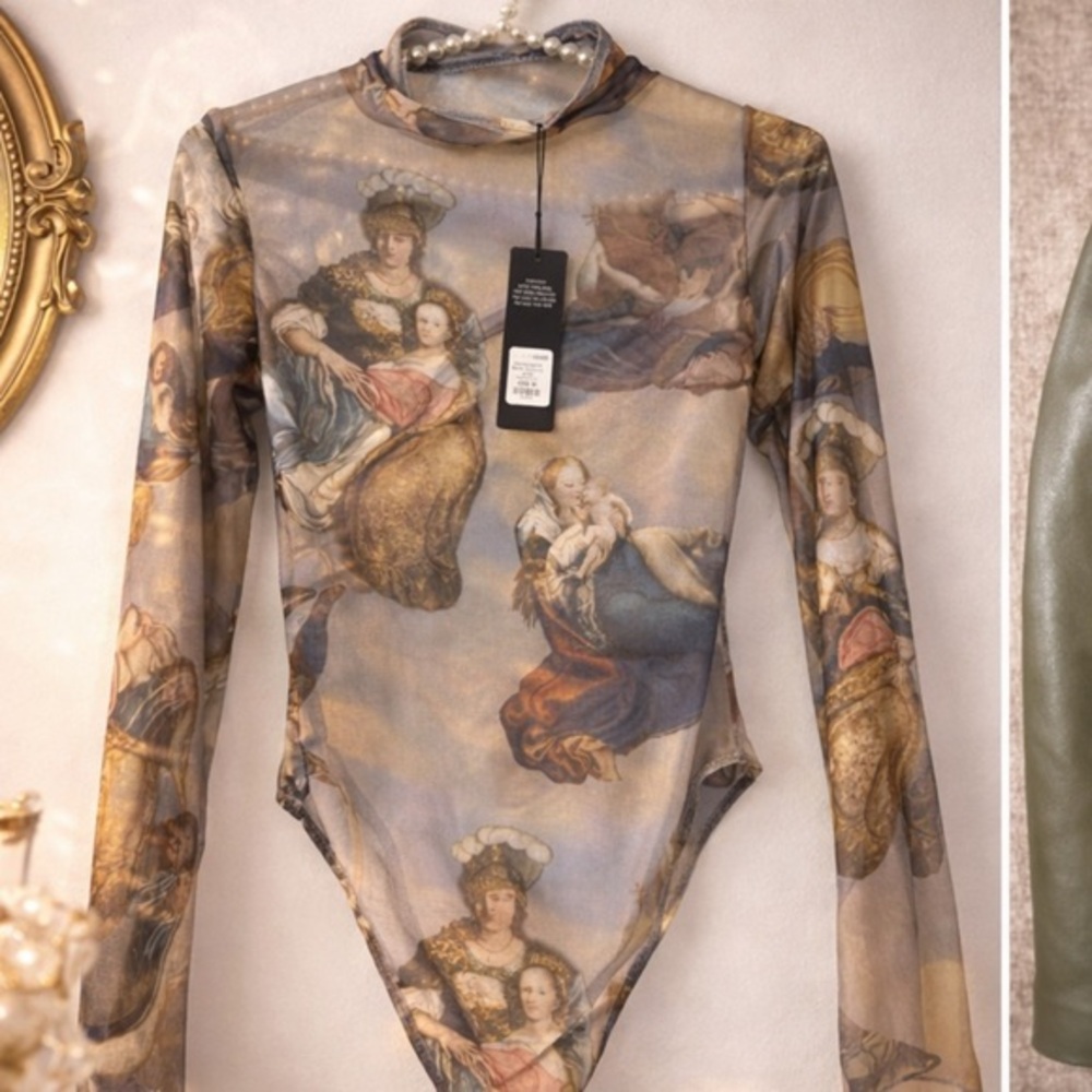 Renaissance Art Mesh Bodysuit | New With Tags | Sheer Museum Print | Size